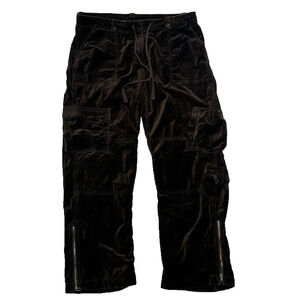 Sundance Womens Pants Size P14 Petite Brown Cargo Velvet Zipper Hem Drawstring